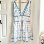 NWT Jonathan Simkhai Stripe Eyelet Gathered Mini Dress Blue Size L Photo 2