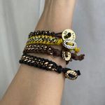 Source Unknown 4 Chain Link Braided Bracelets Set Gold Silver Tone Black Brown Yellow Cord NWOT Photo 13