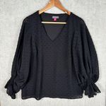 Vince Camuto  Womens Small Blouse Top Black Puffy Sleeves Shirt Lightweight VNeck Photo 2