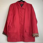 Dennis Basso SIZE MEDIUM RED LEOPARD PRINT LINING SNAP FRONT MID LENGTH JACKET Photo 0