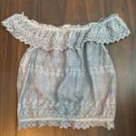 American Eagle  Gray Off the Shoulders Eyelet Crop Top Photo 0