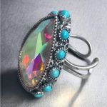 Aurora pear shaped crystal adjustable ring with round turquoise accents Multiple Photo 1
