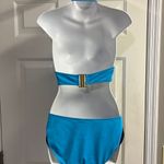 J. Crew Blue One Piece Halter Swim Suit with Cutout Back Photo 5