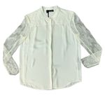 The Kooples White Crepe Leather Detail Floral Lace Long Sleeve Button Down Blouse XS Photo 10