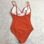 Cupshe Ruched Front One Piece Swimsuit Women's Small Orange Plunging V-Neck NEW Photo 2