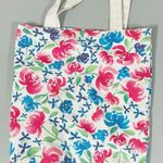 White Pink Blue Flowers Floral Canvas Tote Shoulder Bag Purse Pocketbook Handbag 🌷 Photo 0