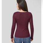 Halara  Maroon Ribbed Henley Long Sleeve Slim Fit Top Photo 2