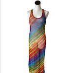 NWOT MESH SHEER RAINBOWS MULTICOLORED SWIM COVERUP DRESS Green Size L Photo 3