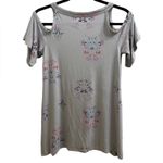 a.n.a . A New Approach Cold Shoulder Grey Floral Flowy Stretch Top EUC S or M Photo 1