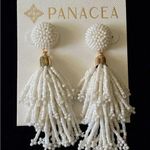 Anthropologie Panacea White Bead Tassel Earrings with Gold Accent - NEW Photo 2