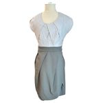 LOVE 21 Round Scoop Neck Pleated Split Sleeve Midi Beige Gray Dress Size Medium Photo 8