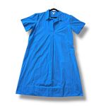 Eileen Fisher Blue Organic Cotton Collared Midi Shirt Dress L/G Photo 8