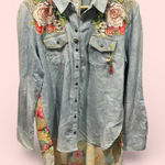 Beautiful NWT Aratta Silent Journey chambray floral gold embroidery boho shirt Pink Photo 0
