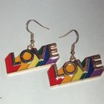 Colorful Rainbow Gold Tone Boho LOVE Earrings Red Photo 1