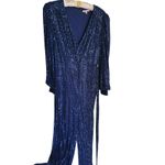 Skies Are Blue  Glam Sequin Long Sleeve V-Neck Jumpsuit Small Navy Blue Showgirl Photo 7