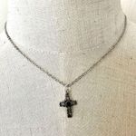 Silver tone and black dainty cross necklace Photo 0