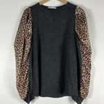 Ces Femme Gray Leopard Print Long Sleeve Blouse Photo 1