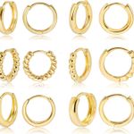 6 Pairs Small Gold Hoop Huggie Earrings for Women Trendy, Dainty 14K Gold Plated Hoop Earrings Set, Twisted Bead Hoop Earrings Lightweight Hypoallergenic Cartilage Earring for Girls Jewelry Photo 0