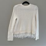 Anthropologie Moth White Pullover Crew Neck Sweater Feathered Trim Size Small Photo 7