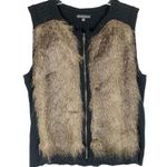 Adrianna Papell Small Vest Faux Fur Front Knit Black Back Crew Neck Full Zip 241 Photo 0
