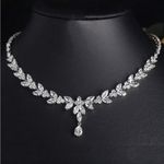 Crystal teardrop bridal wedding formal event luxury necklace Silver Photo 2