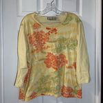 Caribbean Joe  Yellow Print Scoop Neck 3/4 Sleeve Top 2X Photo 0