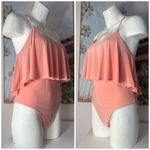 San Julian Light Peach Orange Ruffle Flounce Tank Top Bodysuit Sz Large Stretch Photo 1