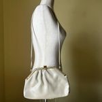 Vintage Taupe Leather Frame Clutch Shoulder Bag Gold Hardware 70s Evening Purse Tan Photo 5