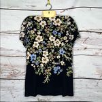 Susan Graver  Size M Black - Floral Print Square Neckline Blouse Top Photo 2