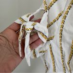 One Clothing  White and Gold Button Front Peplum Blouse Size Small Photo 2