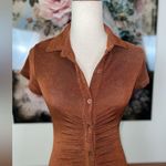 Funky Just Polly Slinky Bronze Button Up Dress! Brown Photo 2
