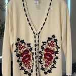 Women's Jantzen Classics Hand Embroidered Button Front Cardigan L, Shoulder Pads Black Size L Photo 0