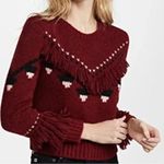 Love Shack Fancy ‎ Atlas Fringe Crop Red Baby Alpaca Wool Blend Sweater Size Small Photo 0