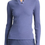 Vince Periwinkle Blue Rib Knit Henley Long Sleeve Button Front Tee sz XS NEW Tag Photo 0