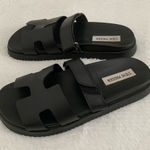 Steve Madden Women’s 8  Mayven Black Leather H Flatform Luxe Slide Sandals Photo 0