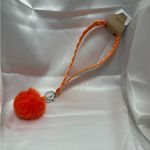 Handmade  Orange and White Polka Dot Wristlet Keychain with Orange Pompom Photo 1