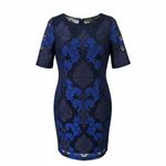 Donna Ricco  Blue Navy Lace Brocade Sheath Dress Women's Formal Cocktail Elegant Photo 2