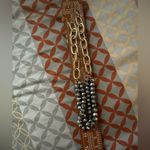 Grey Beaded Layered Necklace Gold Tone Chain Gray Photo 2