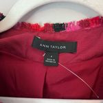 Ann Taylor Houndstooth Tweed Fringe Trim Long Cardigan Blazer Jacket Red Pink 4 Photo 6