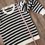 Loft  Striped Ruffle Shoulder Crewneck Sweater Long Blouson Sleeves Black Size XL Photo 10