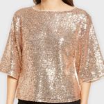Chelsea28 NEW  ROSE GOLDTONE SEQUIN KIMONO 3/4 SLEEVE CREW NECK PULLOVER BOXY TOP Photo 1