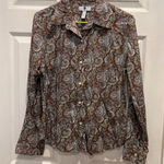 Gap Women's Brown Paisley Print Button Down Long Sleeve Shirt Medium Roll Tab Photo 0