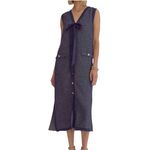 Entro  Navy Tweed Majesty Sleeveless Midi Dress Button Down Women's Size Small Photo 2