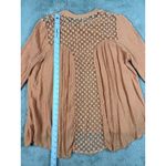 Free People  Women's Medium Peach‎ Crochet Trim Long Sleeve Button Down Top Photo 4