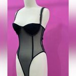 Black Mesh Bodysuit with Lace Straps and Ruffled Cup Details Size L Photo 2