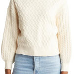 Elie Tahari  Cable Stich turtleneck Textured off white Sweater size L Photo 0