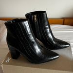 Lulus Ottava Black Crocodile-Embossed High Heel Booties Photo 0