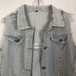 Distressed Denim Vest Womens Medium Long Length Western Cowgirl Rodeo Festival Blue Photo 2