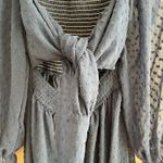 Navy Blue Swiss Dot Midi Dress Tie Back Square Neck Long Sleeve Ruffle Hem 0 Photo 5