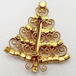 Vintage Rhinestone Christmas Tree Brooch Pin Gold Red Green Photo 2